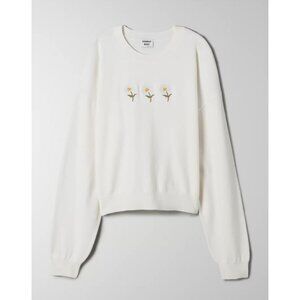 Aritzia Sunday Best | White Dash Sweater With Daisy Embroidery